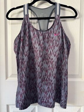 Nike Gray Tank with Maroon Pixel Print and Pink Swoosh